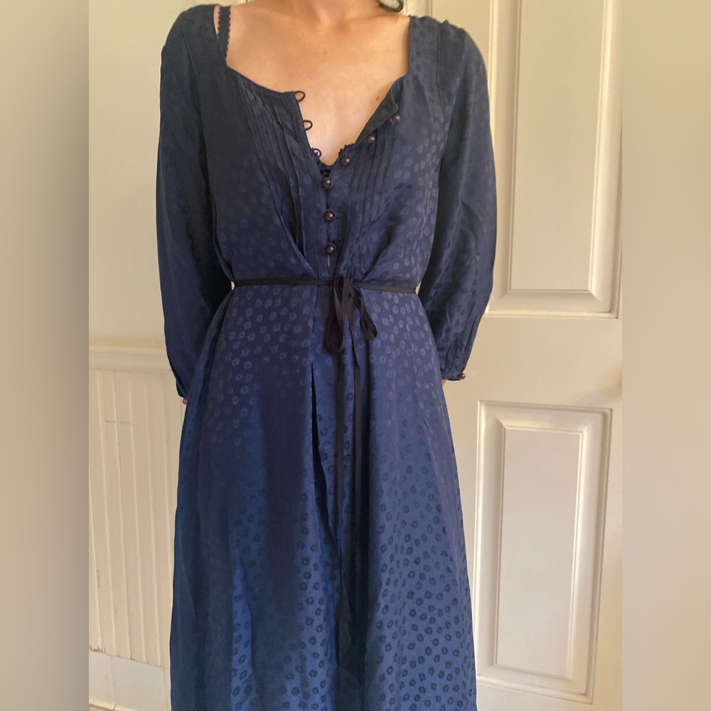Dark blue silk vintage Marc by Marc Jacobs button up dress with drawstring tie